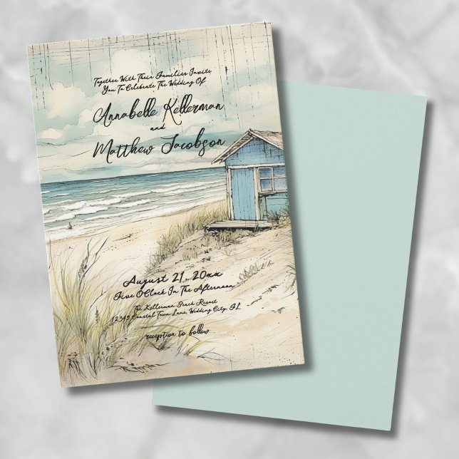Convites Casamento Vintage Rústico Elegante de Praia Costei (Vintage Rustic Elegant Coastal Beach Wedding Invitation )