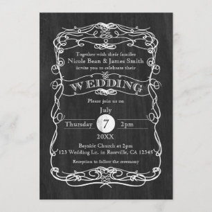 Convites Casamento Vintage Rústico em Madeira Preta e Branc