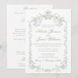 Convites Casamento Vintage Sage Green Old Money Tudo Em Um