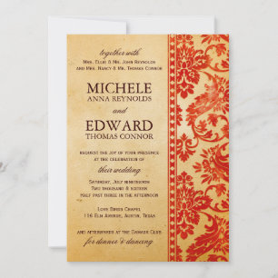 Convites Casamento Vintage Scarlet Damask Lace