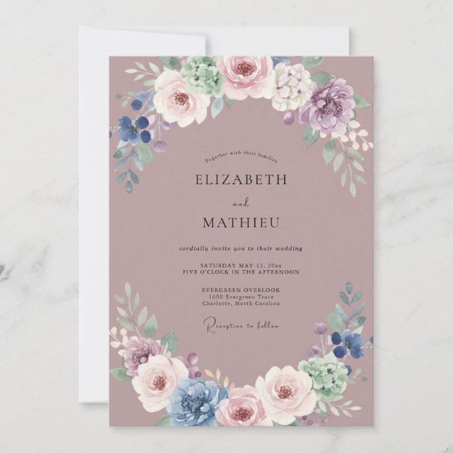 Convites Casamento Vintage Sedutor Rosa Malva (Frente)