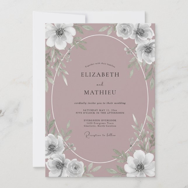 Convites Casamento Vintage Sereno Malva (Frente)