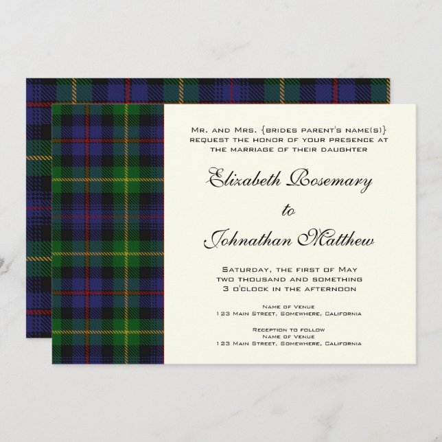 Convites Casamento vintage, Tartan Farquharson Pattern (Frente/Verso)