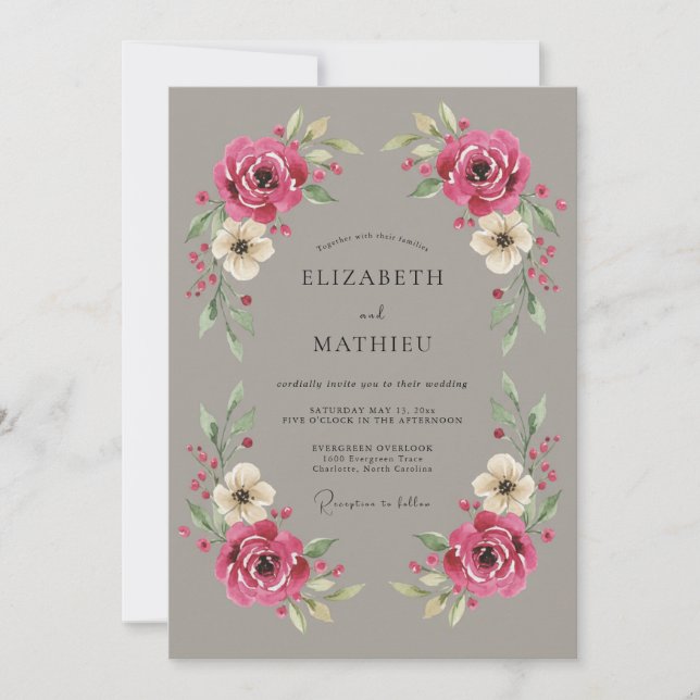 Convites Casamento Vintage Taupe Atemporal (Frente)