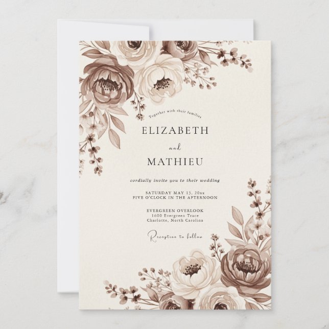 Convites Casamento Vintage Taupe Delicado (Frente)