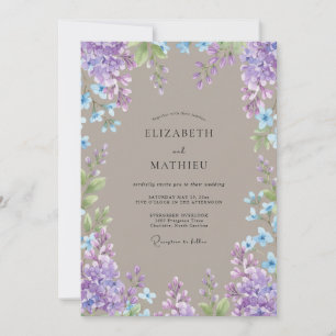 Convites Casamento Vintage Taupe Periwinkle Wisteria