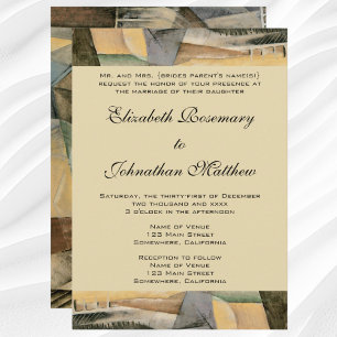 Convites Casamento vintage, Tons da Terra Cores, Cubismo Ar