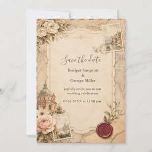 Convites Casamento Vintage Toscano com Mapas de Viagem