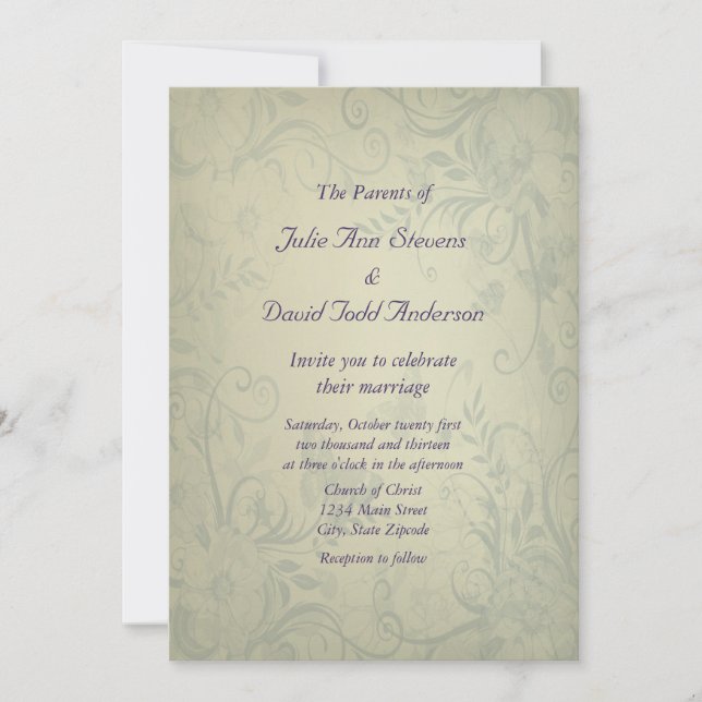 Convites Casamento vintage Verde Sage (Frente)