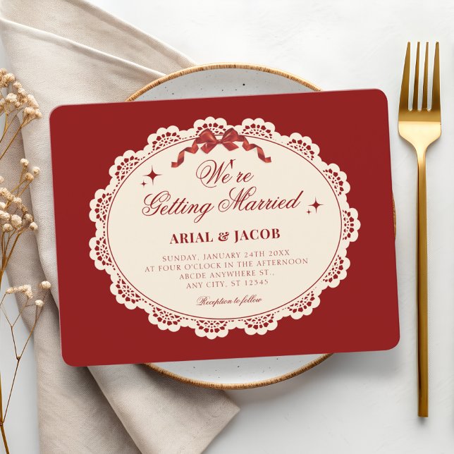 Convites Casamento vintage vermelho  (Criador carregado)