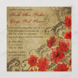 Convites Casamento vintage Vermelho com Flourish