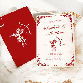 Convites Casamento vintage Vermelho de Seta Cupido
