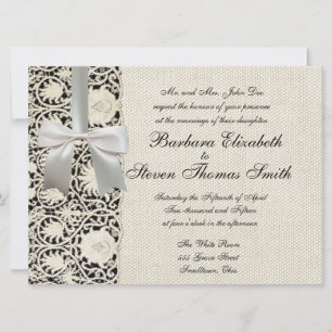 Convites Casamento Vintage White Lace e Linen
