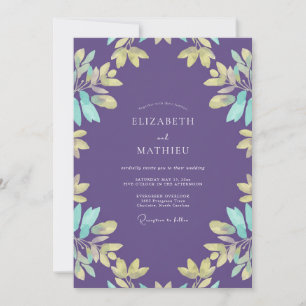 Convites Casamento Violet Aqua Folhagem