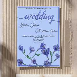 Convites Casamento Violet Blue Floral Watercolor