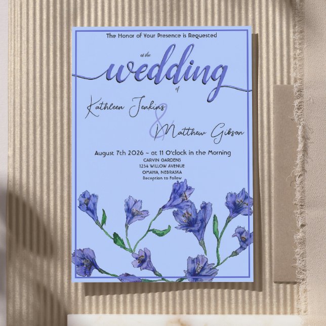 Convites Casamento Violet Blue Floral Watercolor (Criador carregado)