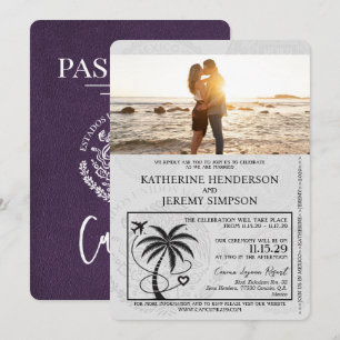 Convites Casamento Violet Purple de Passaporte de Cancún