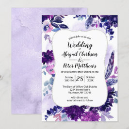 Convites Casamento Violet Purple Lavanda Floral Watercolor