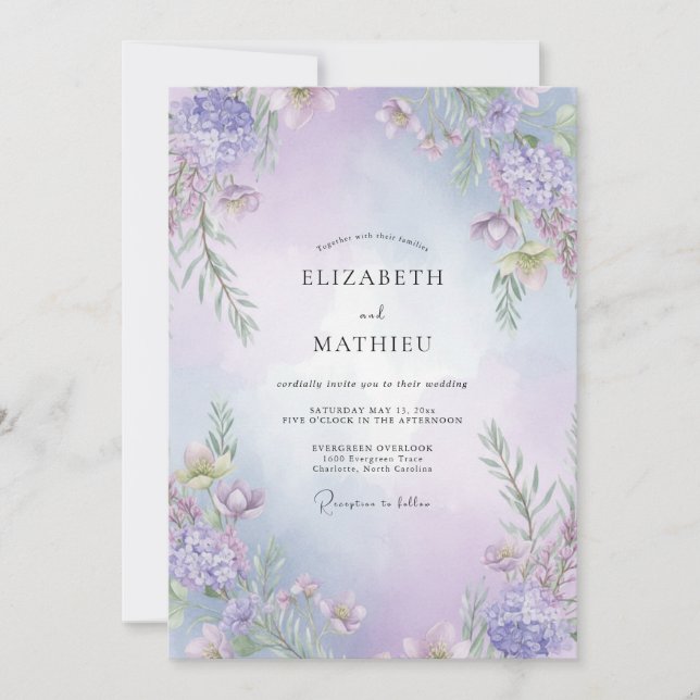 Convites Casamento Violeta Amethyst Wisteria (Frente)
