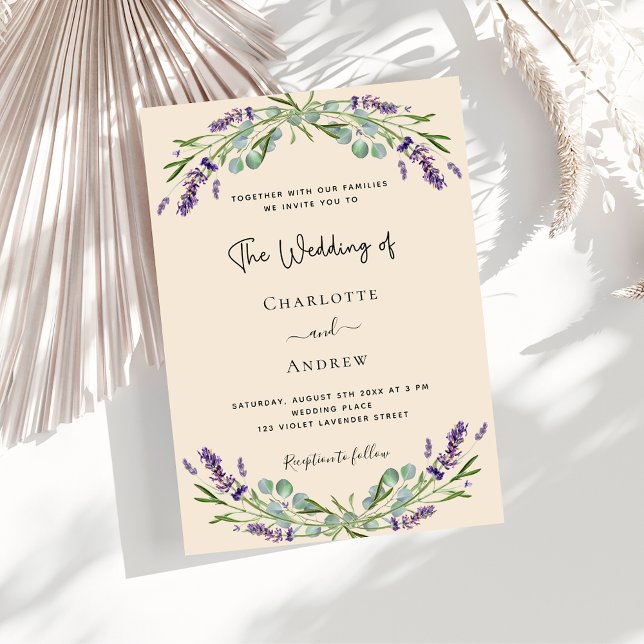 Convites Casamento violeta com lavanda bege (Criador carregado)