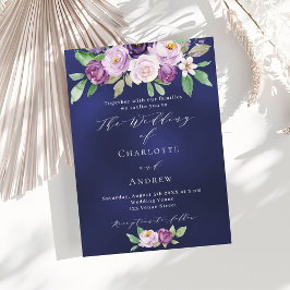 Convites Casamento violeta, cor-de-rosa, de luxo azul marin