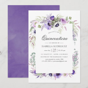 Convites Casamento Violeta Empoeirado Aquarela Quinceañera