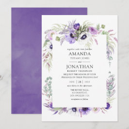 Convites Casamento Violeta Empoeirado Floral Aquarela