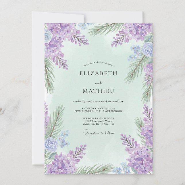Convites Casamento Violeta Hortênsia Verde-Menta (Frente)