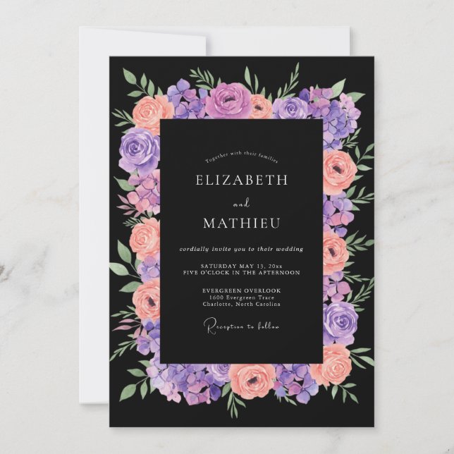 Convites Casamento Violeta Pêssego Ranunculus Eucalipto (Frente)