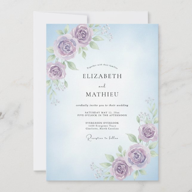Convites Casamento Violeta Ranunculus Eucalipto (Frente)