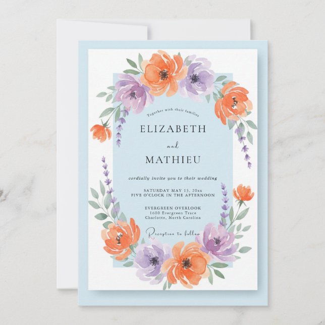Convites Casamento Violeta Ranunculus Eucalipto Damasco (Frente)