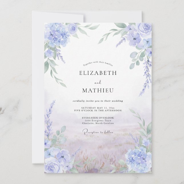 Convites Casamento Violeta Roxo Wisteria (Frente)