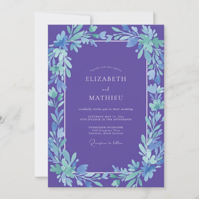 Convites Casamento Violeta Sereno de Primavera (Frente)