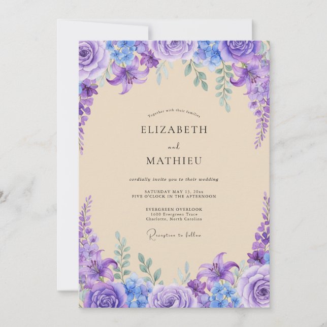 Convites Casamento Violeta Wisteria (Frente)