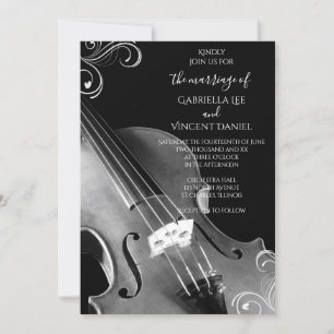 Convites Casamento Violino Clássico Negro e Branco