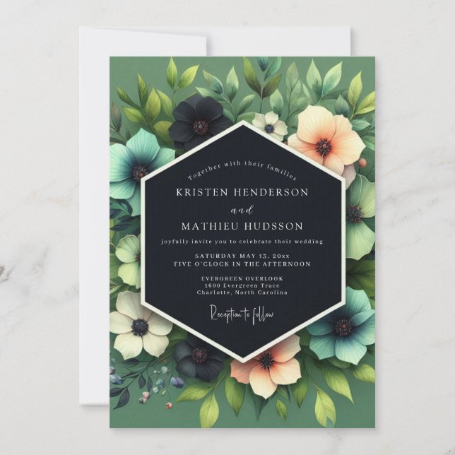 Convites Casamento Viridian Peach Moody (Frente)