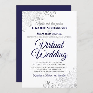 Convites Casamento Virtual Azul e Branco do Marinho Silver 