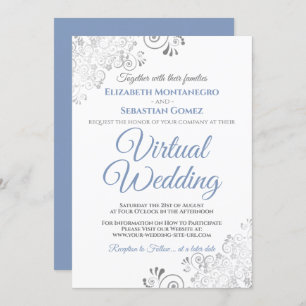 Convites Casamento Virtual Azul e Branco Elegante para Amig