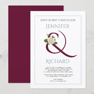 Convites Casamento virtual azul e rosa de ampersor brilhant