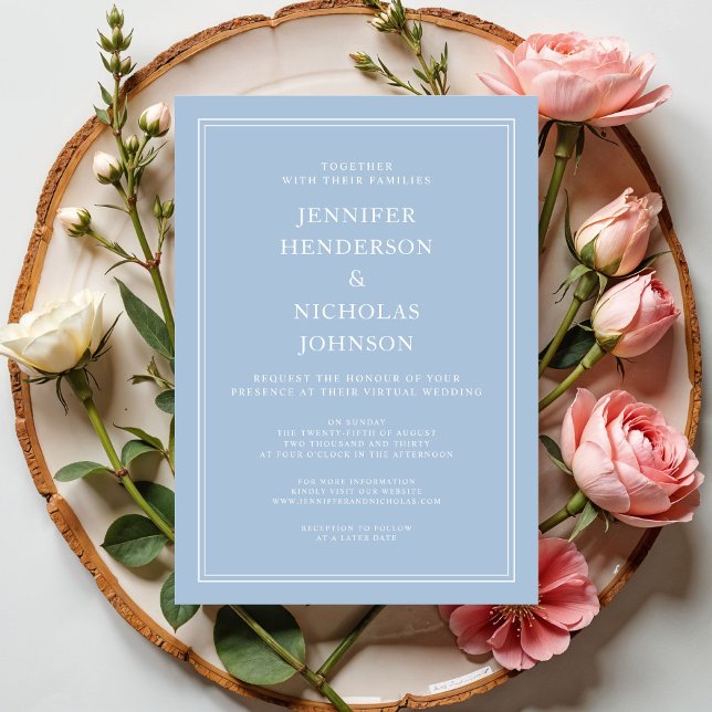 Convites Casamento Virtual Azul Pó Moderno e Elegante (Modern Elegant Powder Blue Virtual Wedding Invitation)