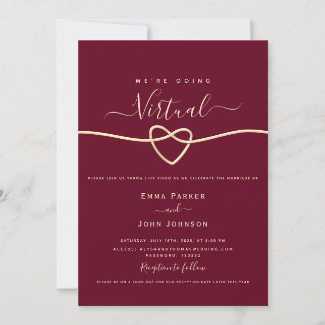 Convites Casamento Virtual Borgonha (Frente)