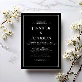 Convites Casamento Virtual Branco E Preto Clássico Elegante