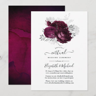 Convites Casamento Virtual Burgundy e Floral Prata