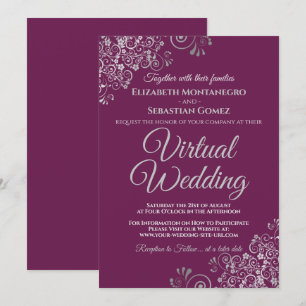 Convites Casamento Virtual Chic Magenta Plum Chic Silver Fr