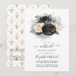 Convites Casamento Virtual de Abelhas Florais Douradas e Ne