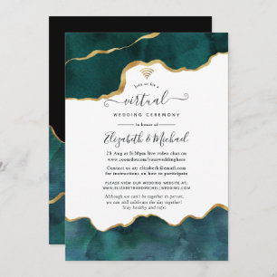 Convites Casamento Virtual de Águlo Teal e Dourado
