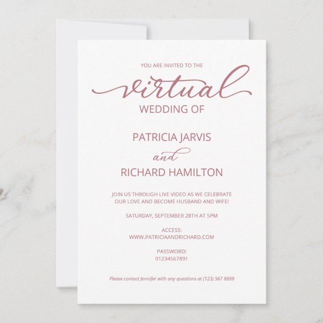 Convites Casamento Virtual de Caligrafia Simples e Elegante (Frente)