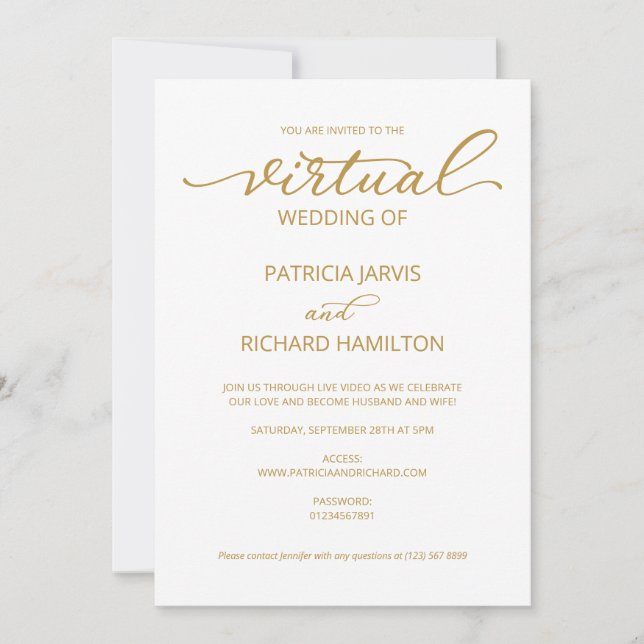 Convites Casamento Virtual de Caligrafia Simples e Elegante (Frente)