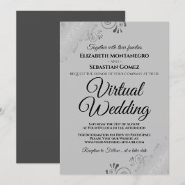 Convites Casamento Virtual de Cinzas Elegantes Silver Frill