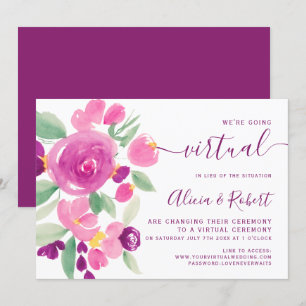 Convites Casamento virtual de cor de água roxa de ameixa m